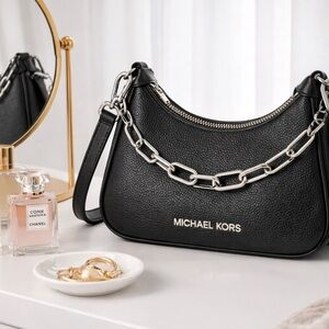 Michael Kors Black Shoulder Bag with Silver Chain